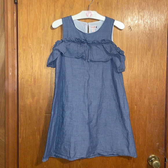 •CAT & JACK•DENIM CHAMBRAY TANK TOP RUFFLE CHEST 100% LINED DRESS SIZE 10/12 EUC - Picture 9 of 9